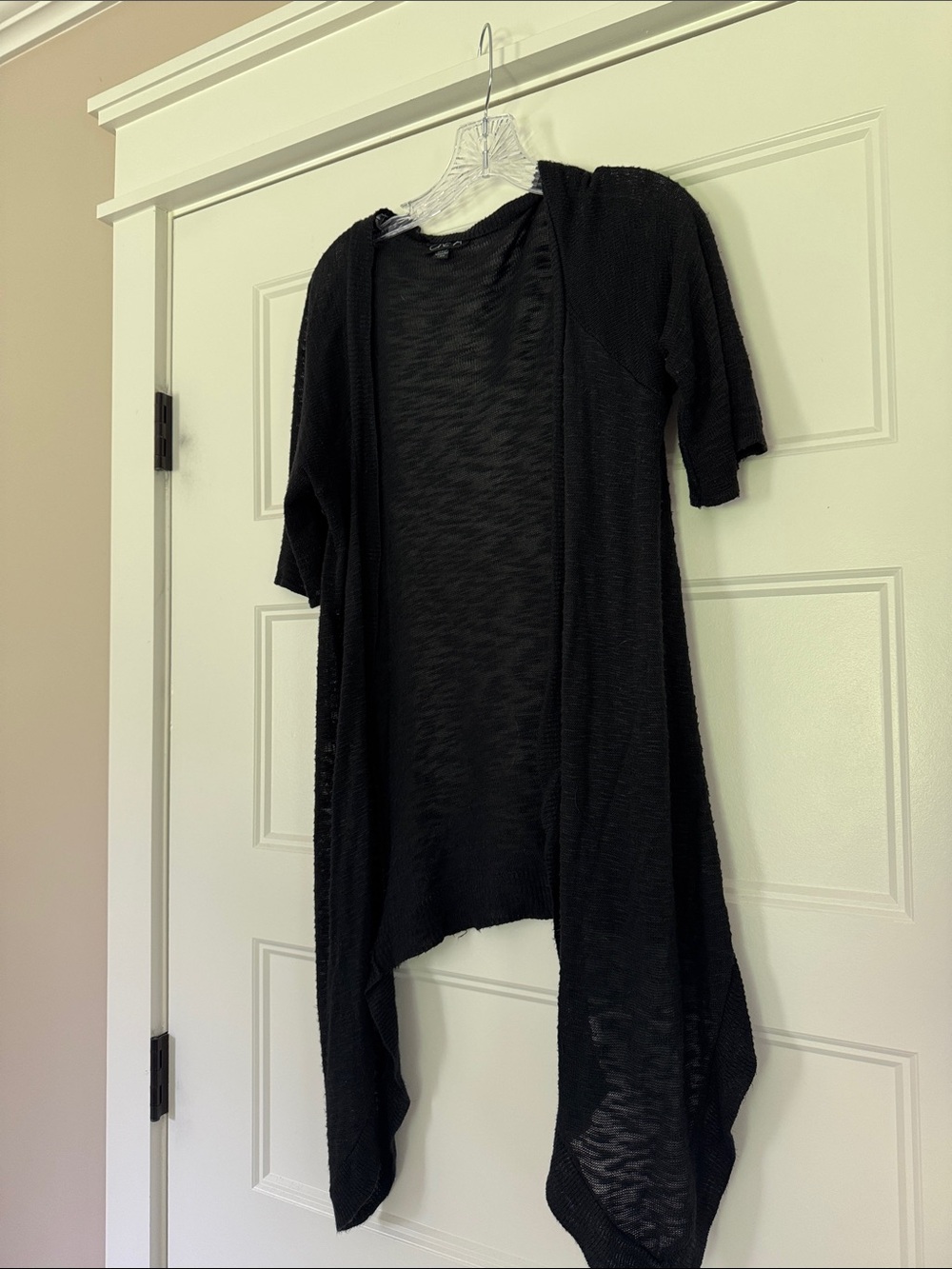 One A Black Open-Front Lightweight Cardigan Short Sleeve High Low detail